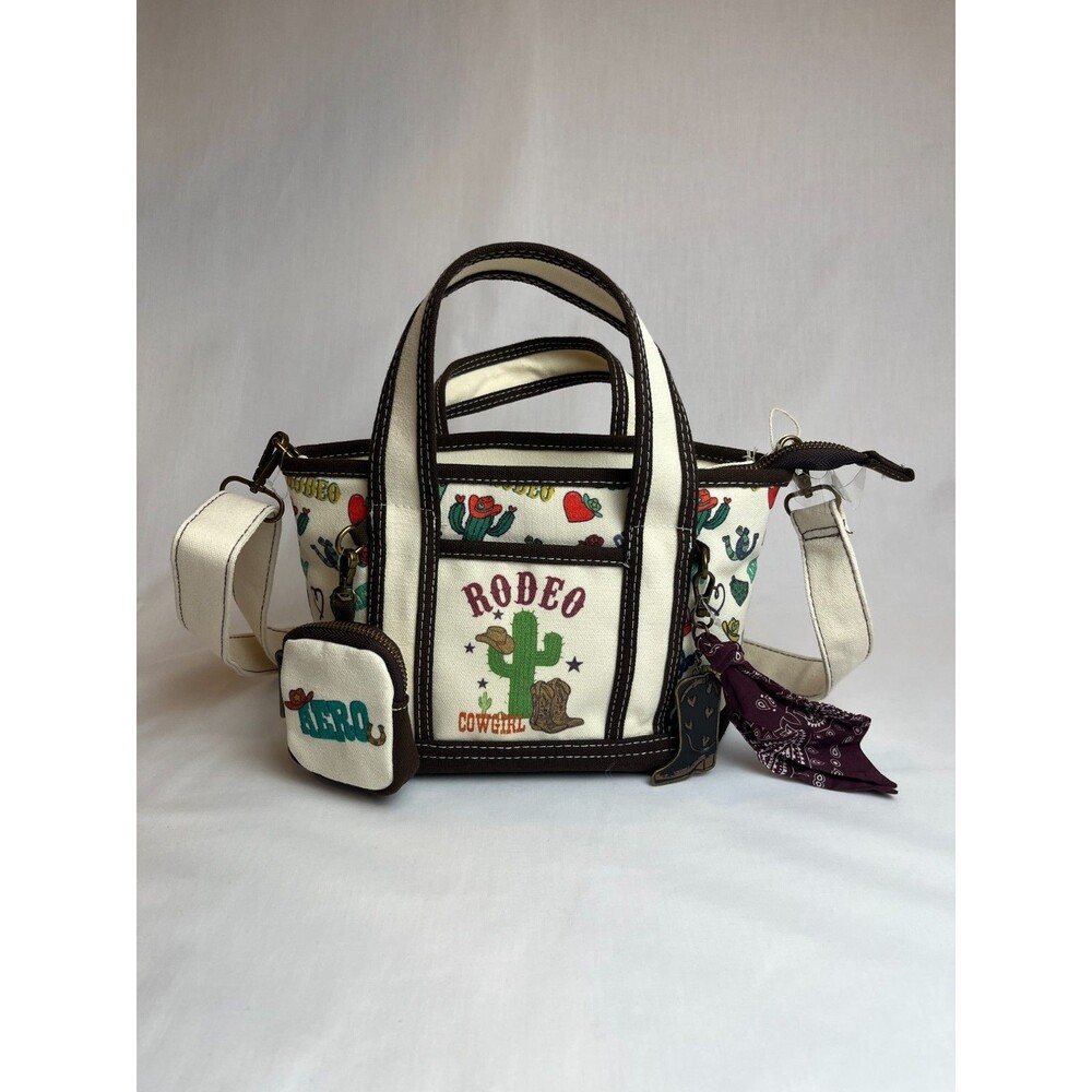 Aeropostale Rodeo Cowgirl Western Canvas Tote Bag Cactus Print Boot Charm Viral - Picture 2 of 14